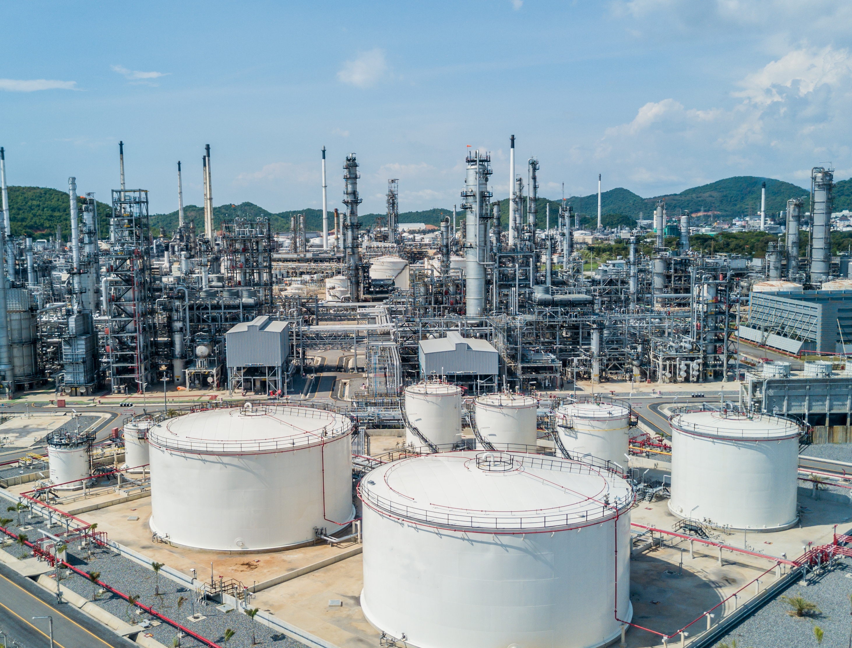 Aerial view oil refinery, refinery plant, refinery factory.